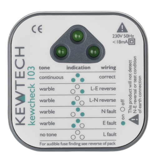 Kewtech LOOP CHECK 107 Mains Socket Tester With Mains Polarity & RCD Testing 