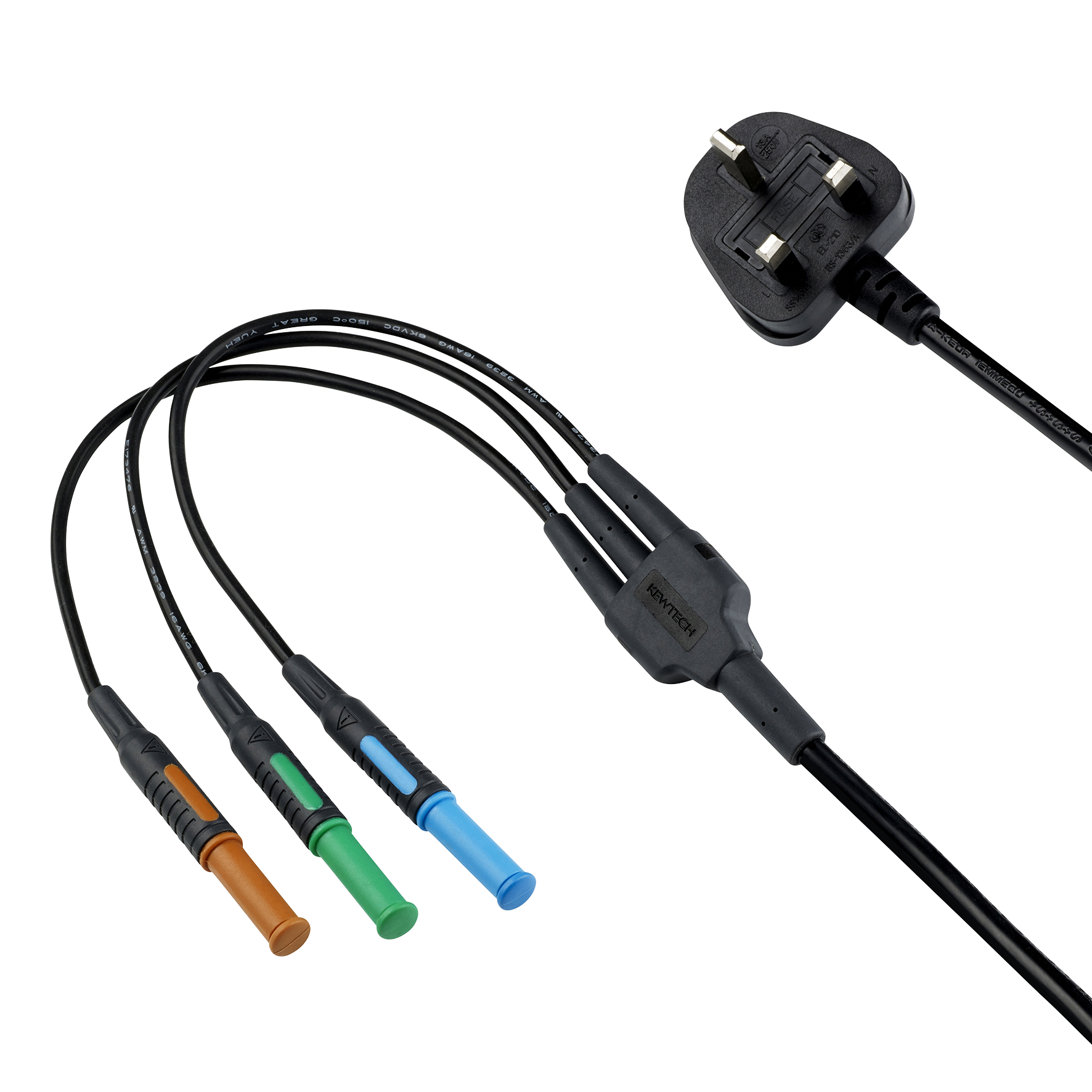 Kewtech KAMP12UK Mains Lead with 3x 4mm Connectors for KT64 & KT65 